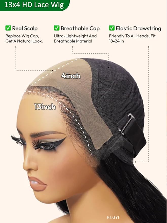 KLAIYI HD Real Scalp Wig 13x4 Lace Frontal Human Hair Wig Loose Body Wave with Face Framing Curtain Bangs Pre Everything Glueless 3S Wear and Go Precut Lace Pre Plucked Pre Bleached 180%Density 16Inch