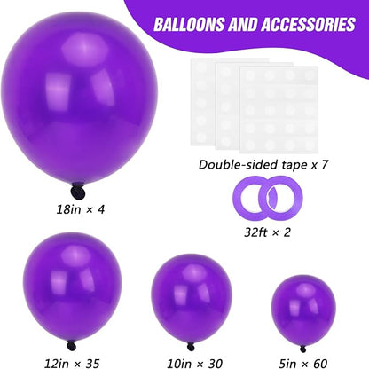 RUBFAC Purple Balloons Different Sizes Dark Purple Balloon Arch 129pcs | Pack - Image 2