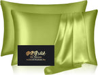 Silk Pillowcase 2 Pack, Mulberry Silk Pillow Cases Queen Size Set of 2, Anti Acne Silk Pillowcase for Hair and Skin, Natural Silk Satin Pillowcases for Sleeping Women 2 Pack with Zipper, Olive Green