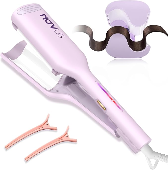 NOVUS Curling Iron Hair Crimper Waver - 1.25 Inch Anti-Scald Waves Curling Wand, Ionic Deep Waver Hair Curler Tool with Ceramic 2 Barrel for All Hair Types, Auto Shutdown Protection