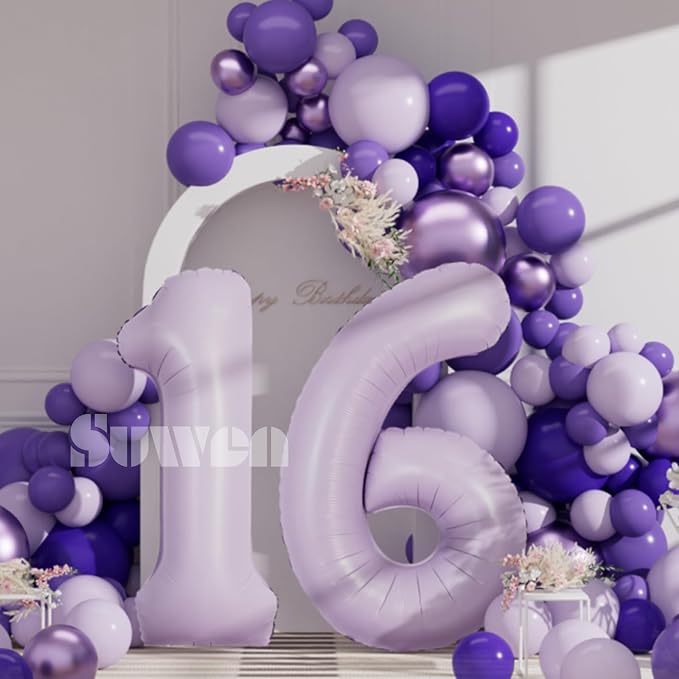 SUWEN 40 Inch Light Purple Lavender Big 16 Balloon Number Foil Helium 0-9 | - Image 4