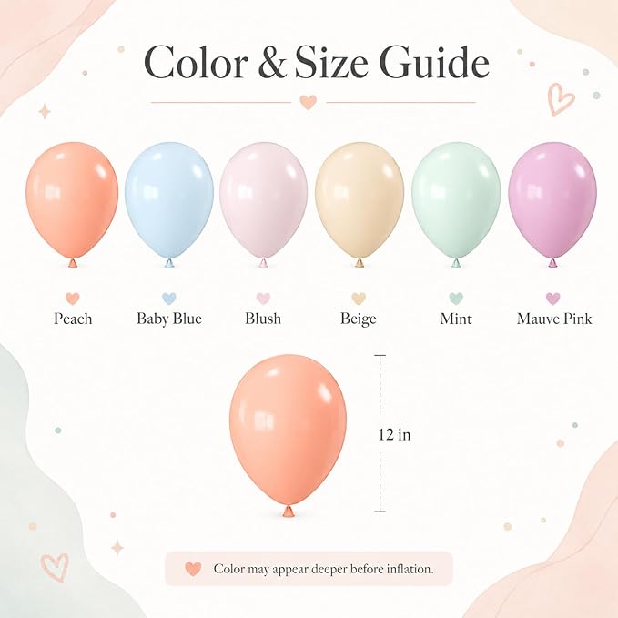 Pastel Retro Balloons, 12 Inch 6 Color Blue Purple Green Pink Beige Latex Party - Image 4