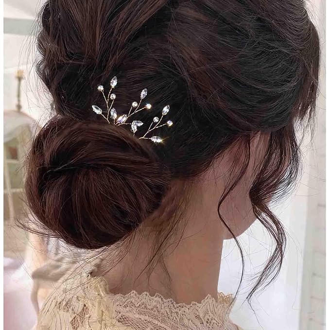 3 Pieces Pearl Crystal Bridal Hairpins Gold rhinestone wedding hairpins headpiece Tiny Pearl Hair Pins Decorative Prom Accessory for Women Wedding Hairstyles