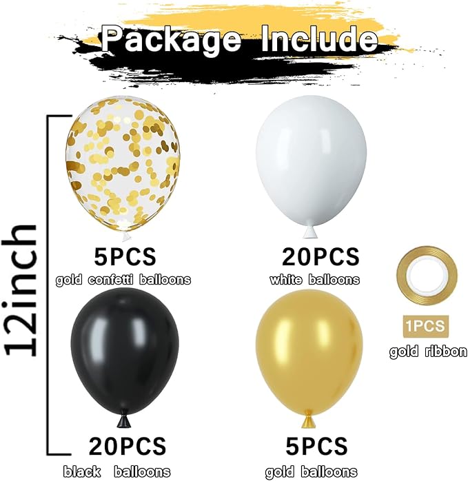 Black and Gold Latex Balloons, Graduation, Anniversary, New Year Party - Image 2