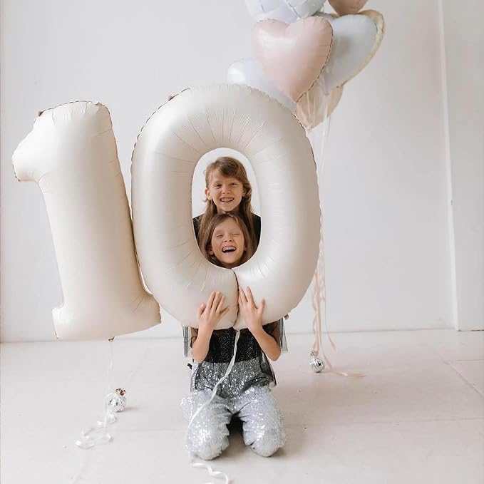 Number 0 Balloon Beige, 40 Inch Large Cream Foil 0 Helium Balloons - Image 4