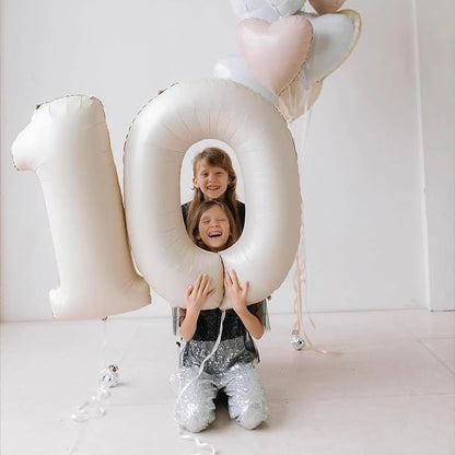 Number 0 Balloon Beige, 40 Inch Large Cream Foil 0 Helium Balloons - Image 4