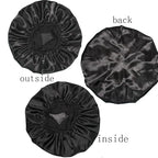VEYRNEIC Hair Satin Bonnet for Sleeping Shower Caps Silk Chemo Caps with Wide Elastic Band Night Sleep Cap Bonnets for Black Women Braids with Satin Storage Bag (Black)