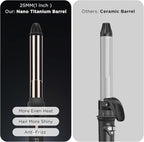 Prizm Nano Titanium Automatic Rotating Curling Iron 1 Inch Worldwide Dual Voltage Curling Wand 11 Temperature Hair Iron Effortless Curls Spinning Barrel LCD Display Negative Ions 360° Swivel Cord