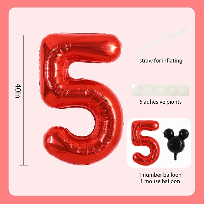 40 Inch Red Foil Number 5 Balloon - Image 2