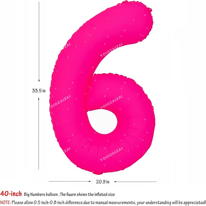 40IN Fluorescent Pink Number 6 Balloons Glow In The Dark Pink Balloon | - Image 2