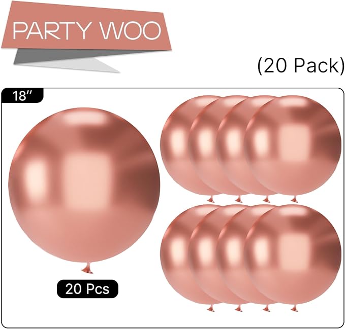 PartyWoo Rose Gold Balloons 20pcs Metallic Chrome Rose Gold Color | 18 Inch - Image 5