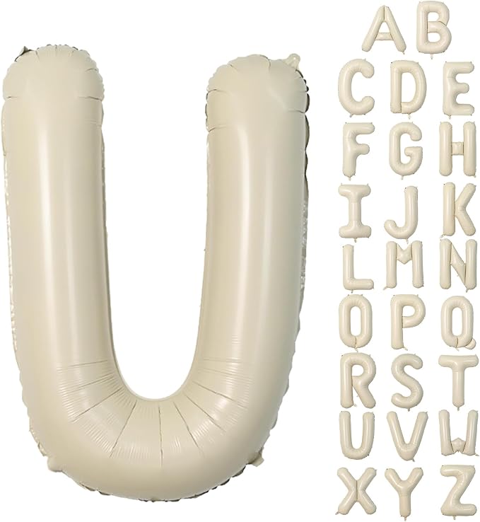 Cream U Letter Balloons, 40 Inch Letter U Balloon Beige, Helium Custom Letter by Dagelar
