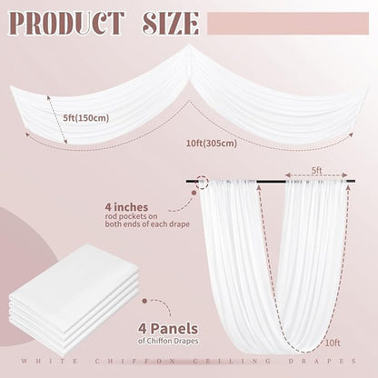 4 Panels White Ceiling Drapes for Wedding Ceiling Drapes 5ftx10ft Wedding Arch - Image 2