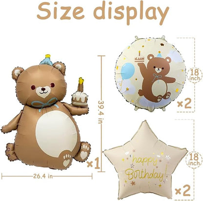 Matte Bear Birthday Party Balloons, Big Brown Bear Foil Balloons Set | Animal - Image 5