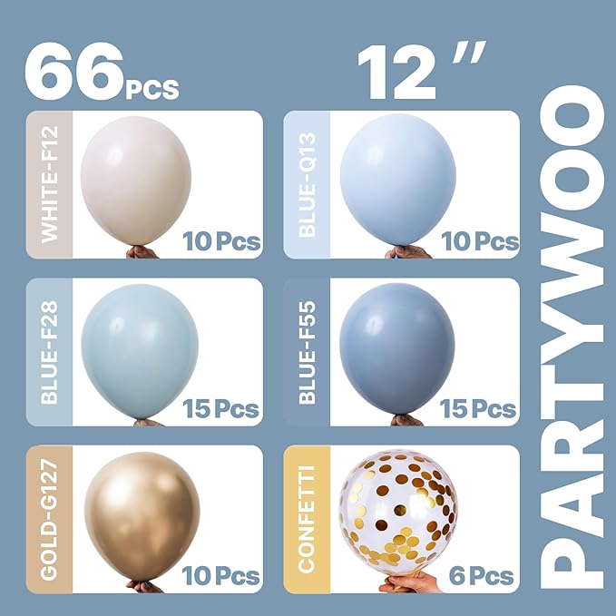 PartyWoo Dusty Blue Balloons 66pcs Pack Light Blue Latex Balloons | Baby Slate - Image 2