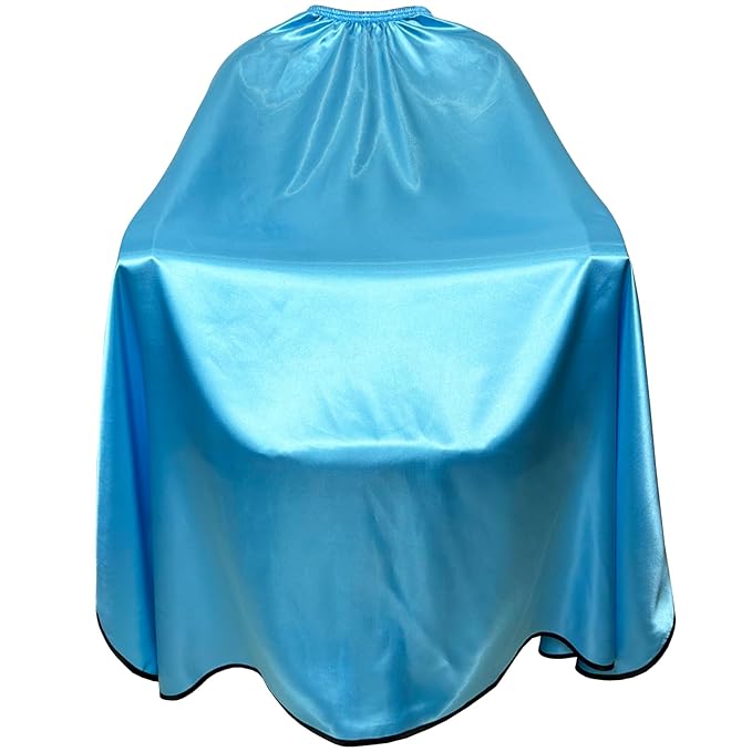 Salon Styling Capes for Clients, Hair Dye Cutting Capes with Elastic Hooks, Waterproof Light Weight Satin Sheen Styling Cape Barber Gown for Stylist, 63”*56”(Blue)