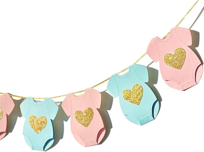 Letjolt Blue Pink Gender Reveal Garland 9 Bodysuit Flags | Pre-strung 9-piece by Letjolt