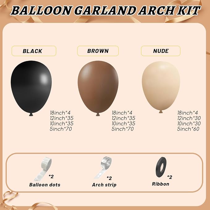 412Pcs Brown Black Nude Balloon Garland Arch Kit, 18 12 10 5 inch Different - Image 2