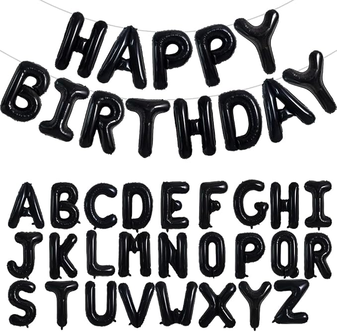TONIFUL 65 Pcs 16 Inch Black Happy Birthday Balloons and 2 Sets A-Z Foil by TONIFUL