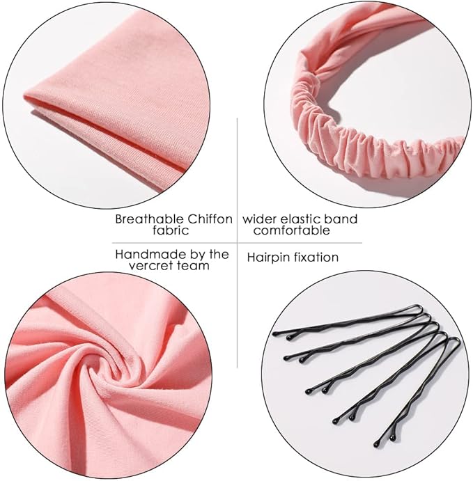 6 Pack Hair Scarf Headband for Women Elastic Bandana Head Scarf Large Boho Triangle Kerchief with Clips Non Slip Scarves