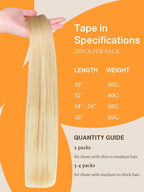 DOORES Tape in Hair Extensions, Drity Blonde Mixed Platinum Blonde 20pcs 50g 24 Inch, Seamless Straight Real Human Hair