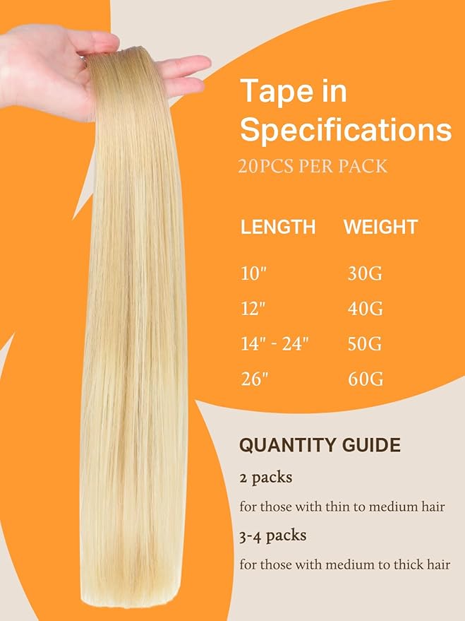 DOORES Tape in Hair Extensions, Drity Blonde Mixed Platinum Blonde 20pcs 50g 24 Inch, Seamless Straight Real Human Hair