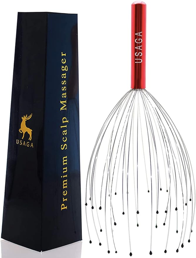 USAGA 36 Fingers Head Massager Scalp Massager Head Scratcher, Stocking Stuffers Gift for Scalp Body Relaxing (Red)