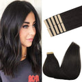 GOO GOO Tape in Hair Extensions Human Hair, 1B Natural black, 14inch 25g 10pcs, Skin Weft Seamless Invisible, Silky Straight with Thick Ends, Remy Human Hair