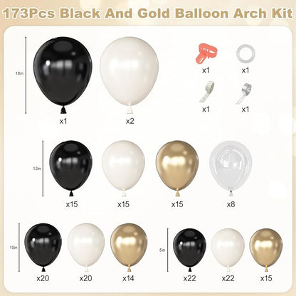 Amandir 173Pcs Black Pearl White Gold Balloons Arch Garland Kit | Pearl White - Image 3