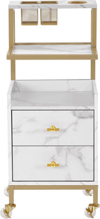BarberPub Rolling Salon Cart with Storage Drawers, Barber Trolley with Metal Tool Holder & Basket, Beauty Salon Equipment for Hair Stylist 2084 (White)