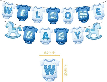 Baby Shower Decorations for Boy- Baby Shower Banner Blue Paper Welcome Baby - Image 2