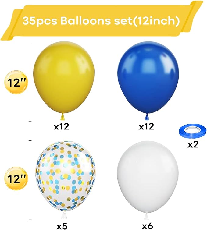 Yellow Blue Balloons, 12 Inches Blue Yellow White Balloons - Image 2
