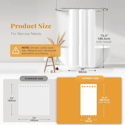 Small Boho Linen Heavy Duty Cloth Shower Curtain Set, 330GSM Linen Blend - Image 3