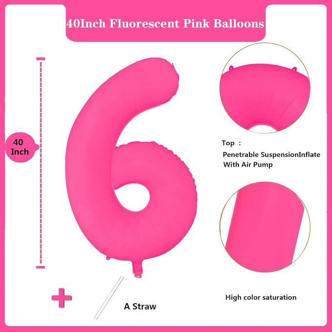 Fluorescent Rose Red Number Balloon 40 inch Giant Foil Helium Balloons Pink - Image 2