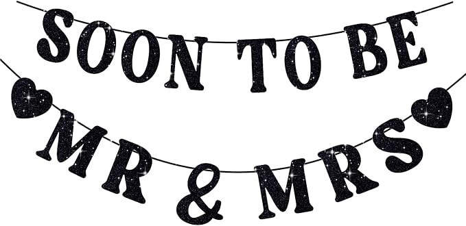 Soon To Be Mr & Mrs Sign, Bridal Shower Banner, Pre-Strung Black Glitter by SerpizePaty