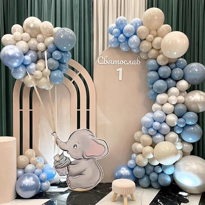Dusty Blue White Sand Balloon Arch Garland Kit 141pcs Slate Fog Baby Blue Sand - Image 6