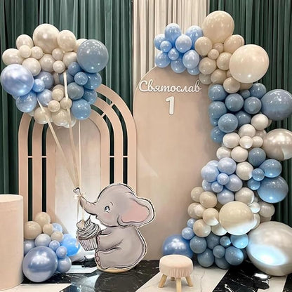 Dusty Blue White Sand Balloon Arch Garland Kit 141pcs Slate Fog Baby Blue Sand - Image 6