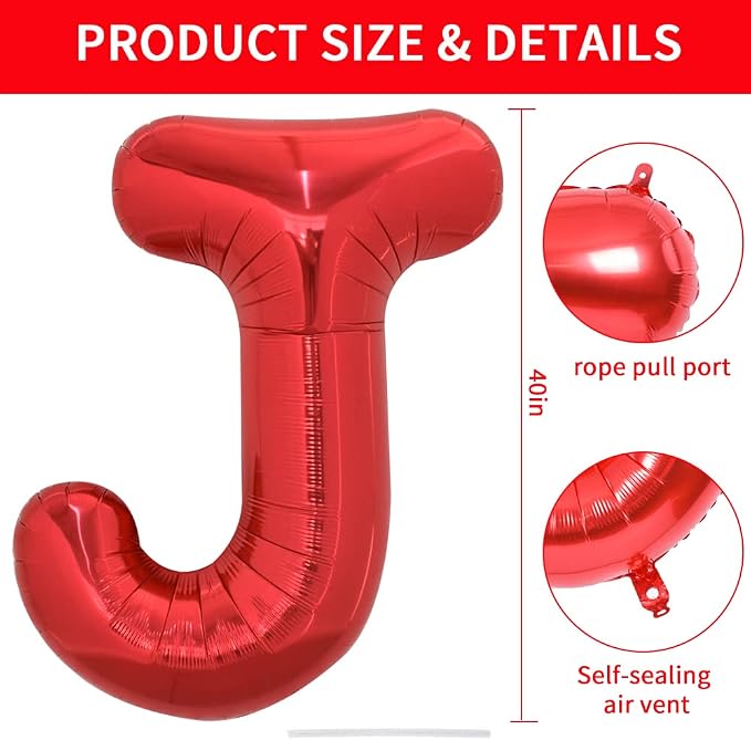 TONIFUL 40 Inch Large Bright Red Letter Balloons A-Z, Giant Jumbo Helium Foil - Image 2