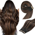 22 Inch Tape in Hair Extensions Human Hair 20pcs Balayage Natural Black to Chestnut Brown Remy Human Hair Extensions Tape in(1B/1B/6#, 22 Inch)
