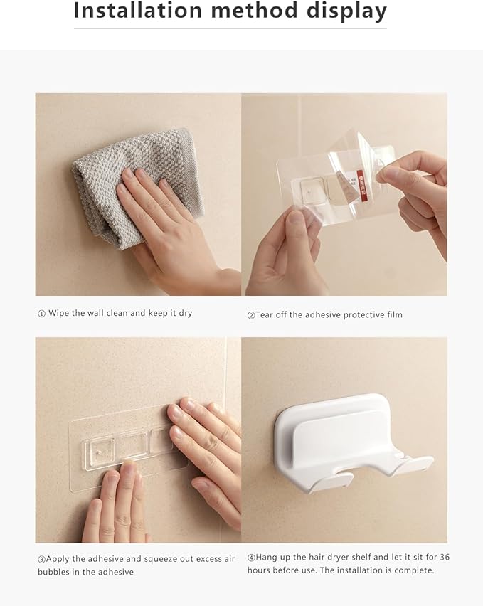 Hair Dryer Holder, Blow Dryer Hanger Wall Mount for Hair Dryer Hook with Plug&Cord Organizer Self Adhesive for Cabinet Bathroom (White Style B (1 Pack))