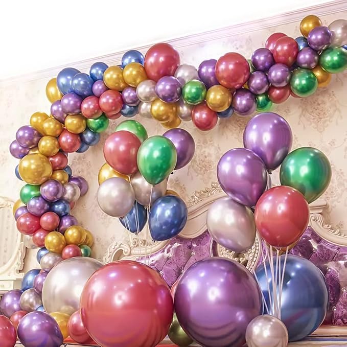 100 Pack 12 Inch Bright Chrome Metallic Latex Helium Birthday Balloons | Perfect - Image 5