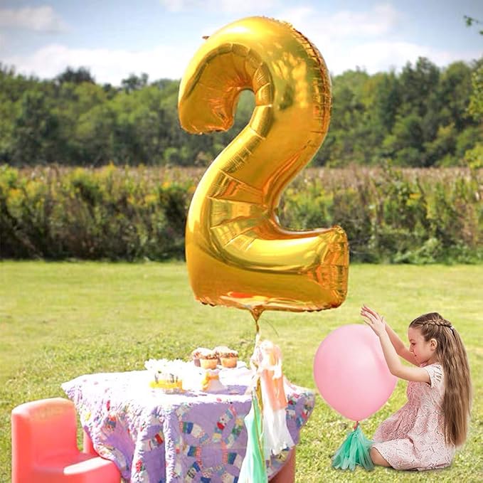 TONIFUL 40 Inch Gold Number 2 Balloons Large Foil 2nd Birthday Decorations | - Image 5