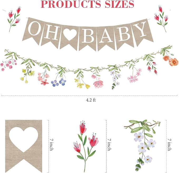 Weecent Pre-Strung 6ft Burlap Oh Baby Banner - Image 2