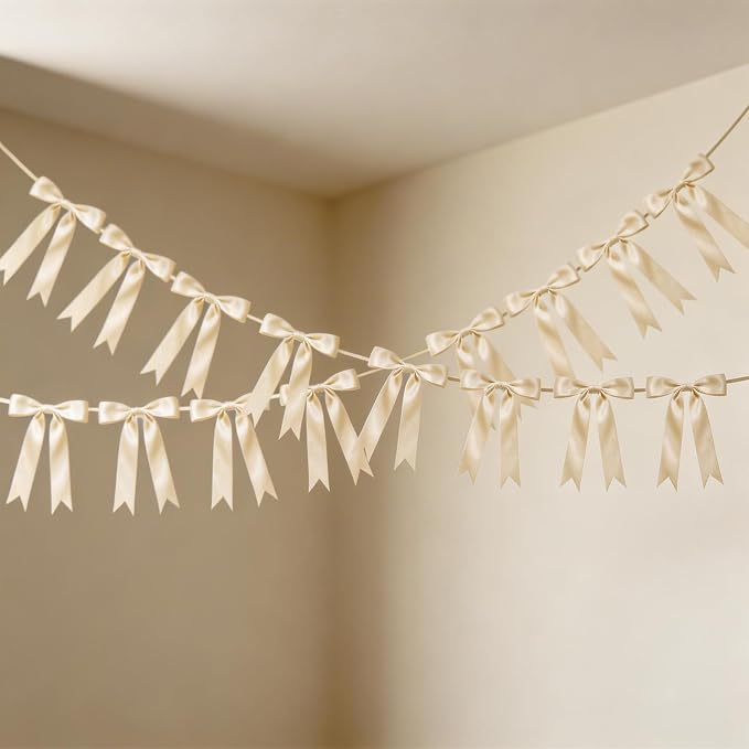 2 Strings Cream Bow Garland Banner Decorations - Image 5