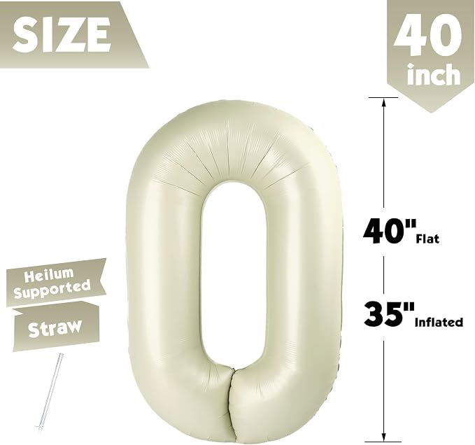 40 Inch Cream Number 0 Balloon Birthday Party Decorations - Image 5