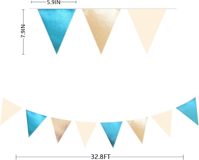 Champagne Gold Sky Blue Beige Decorations Metallic Fabric Triangle Pennant - Image 2