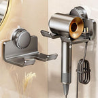 DBlosp Universal Hair Dryer Holder, Metal Suction Hair Tool Organizer Blow Dryer Holder Hair Dryer Holder Wall Mount with Plug&Cord Organizer (Black)