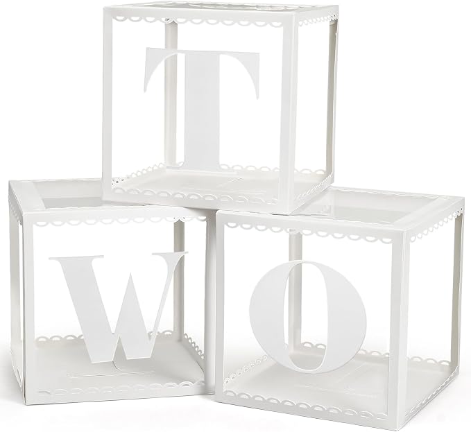 Two Birthday Decorations For Boy Girl, Baby Clear Blocks Party Decor by Golray
