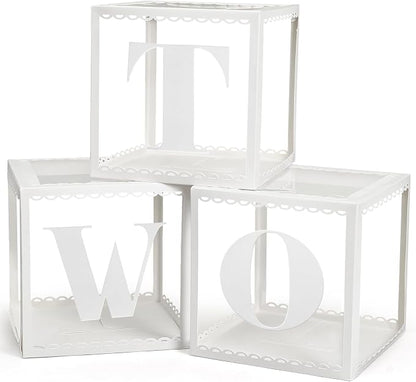 Two Birthday Decorations For Boy Girl, Baby Clear Blocks Party Decor by Golray