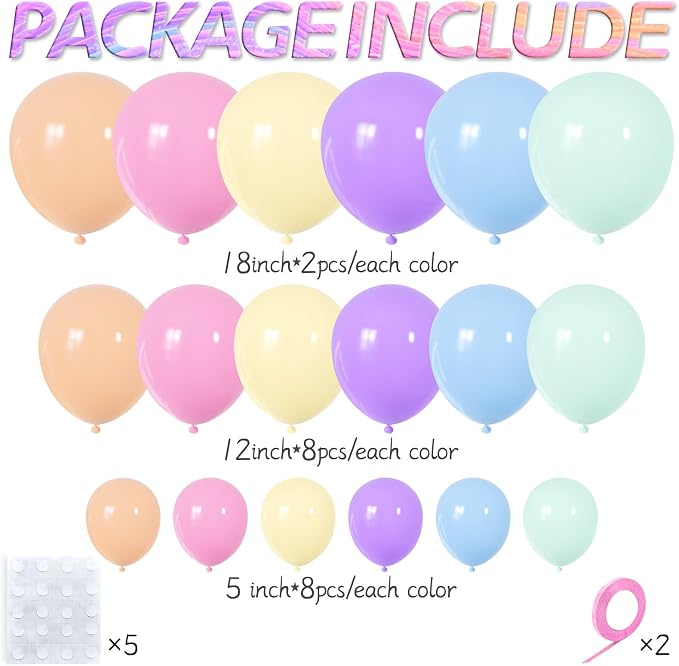 Pastel Rainbow Balloons Arch Garland Kit Different Sizes 18 12 5 Inch Latex - Image 2